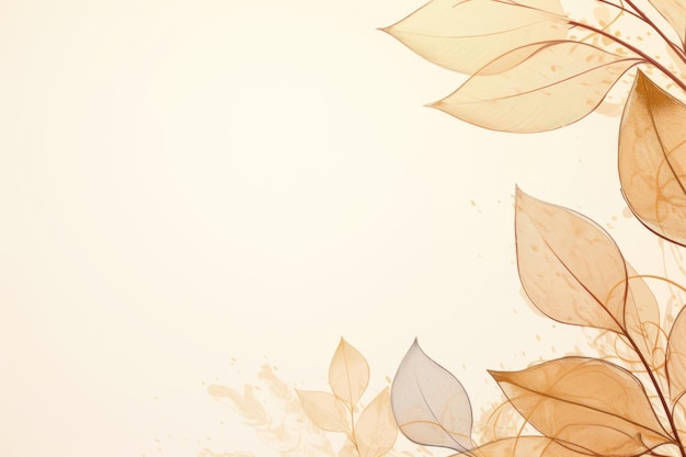 gold brown leaves beige background with copy space