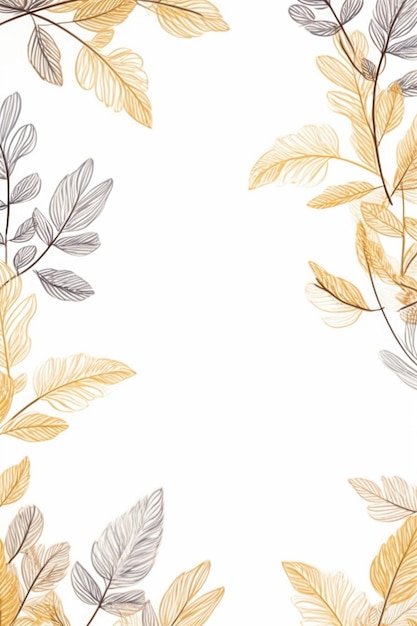 gold brown leaves beige background with copy space