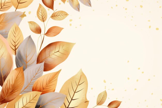 Photo gold brown leaves beige background with copy space