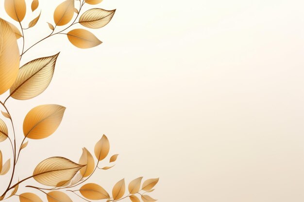 gold brown leaves beige background with copy space