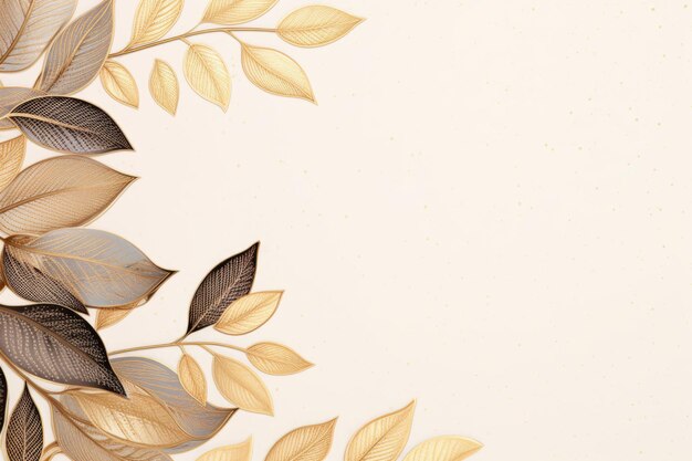 Photo gold brown leaves beige background with copy space