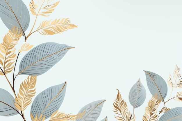 Gold brown leaves light blue background with copy space