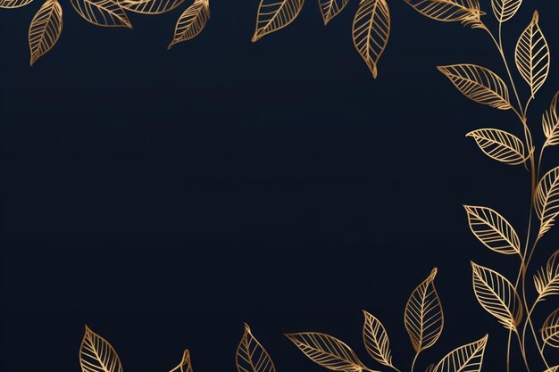 gold brown leaves navy blue background with copy space