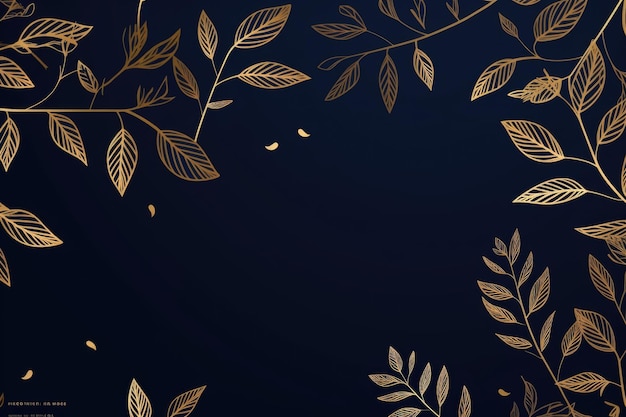 gold brown leaves navy blue background with copy space