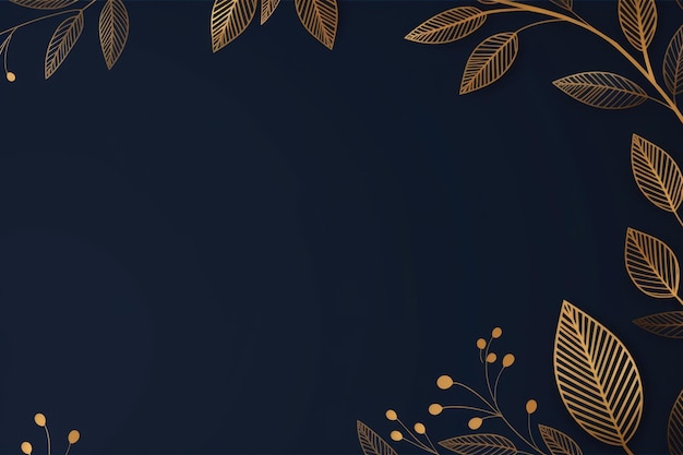 gold brown leaves navy blue background with copy space