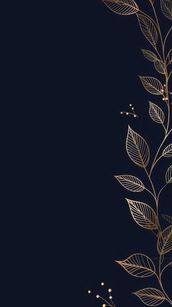 gold brown leaves navy blue background with copy space