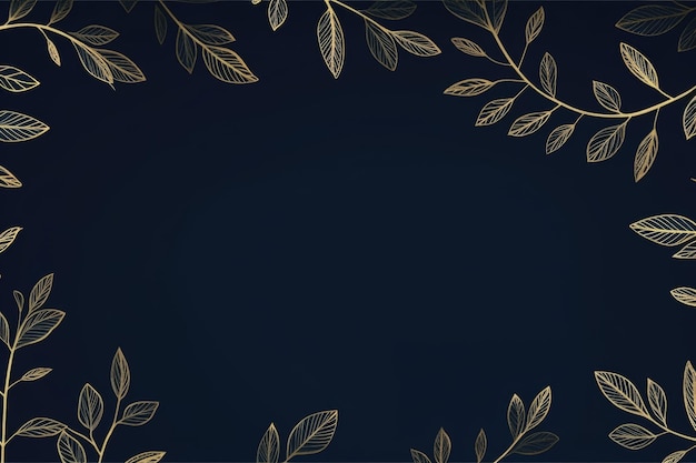 gold brown leaves navy blue background with copy space