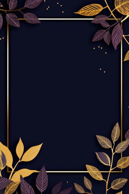 Photo gold brown leaves navy blue background with copy space