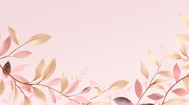 gold brown leaves pink background with copy space