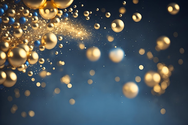 Gold bubbles in the air with a blue background