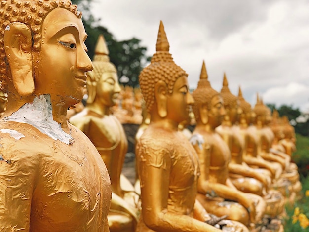 Photo gold buddha statue at pakse champasak laos