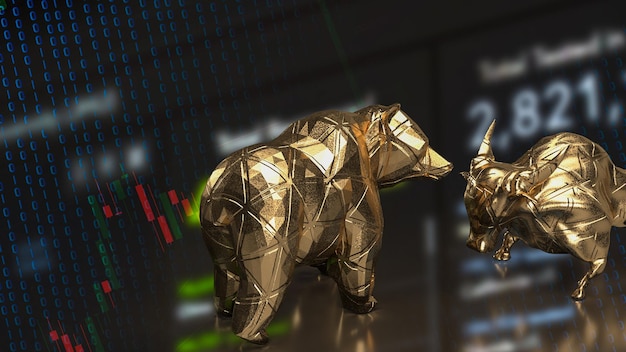 The gold bull and bear on chart for business concept 3d rendering