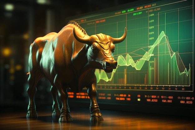 gold bull on chart background for business concept Graph Stock Trading crypto currency