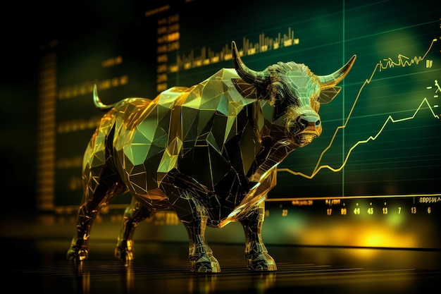 gold bull on chart background for business concept Graph Stock Trading crypto currency