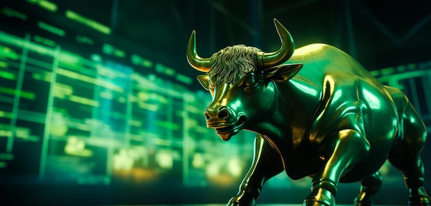 Photo gold bull on chart background for business concept graph stock trading crypto currency