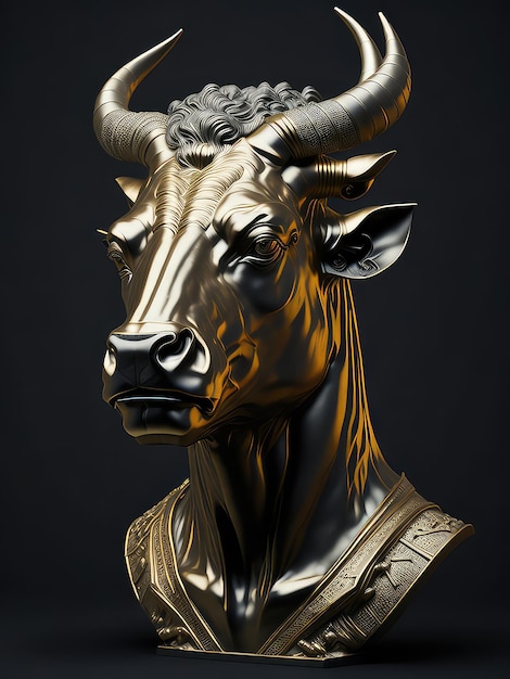 A gold bull head with a gold top and the word bull on it.