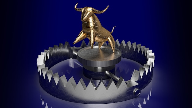 The gold bull in trap for business concept 3d rendering