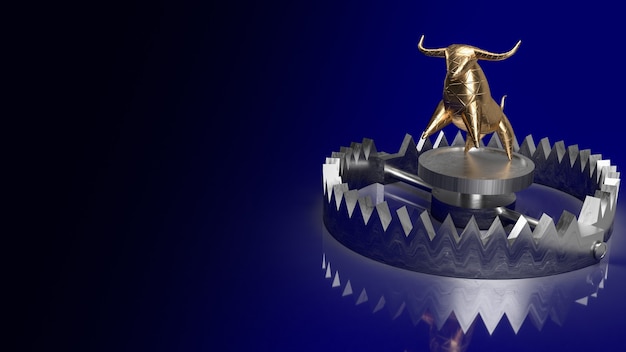 The gold bull in trap for business concept 3d rendering