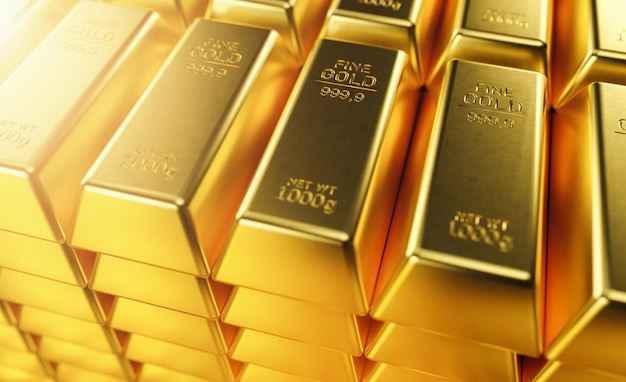 Gold bullion gold bars treasury wealth Ingot luxury finance goods trading,stacked gold bars.