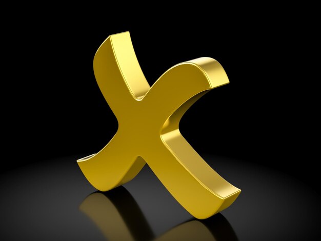 Gold cancel symbol on a black background 3d illustration