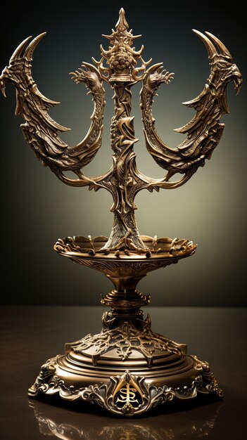 Photo a gold candle holder with the word  menorah  on it