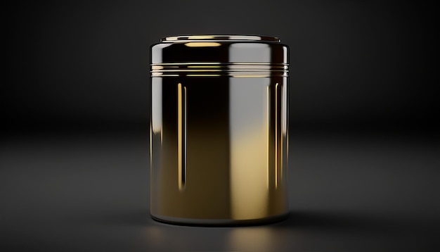 Photo a gold canister with a black background and the word gold on it.