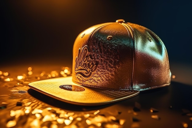 A gold cap with the word lager on it