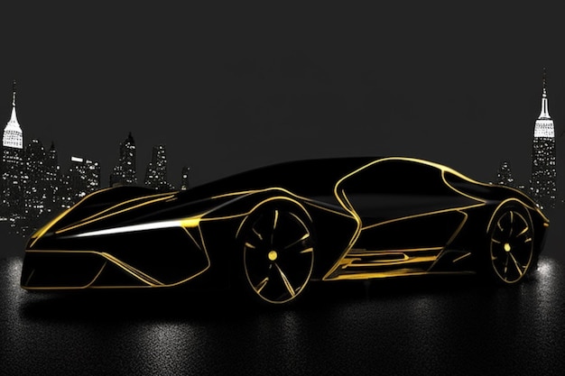 Gold car design colorful beautiful 1890 luxury hightech future matrix effect race new york city