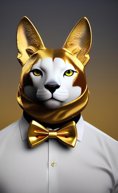 황금 타이와 함께 황금 고양이 마스크.