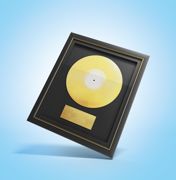 Photo gold cd prize with label 3d render in blue