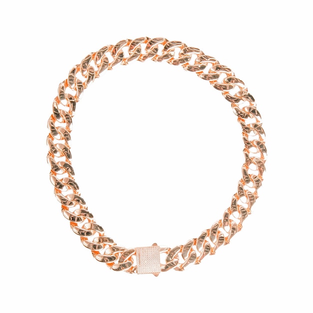 A gold chain bracelet with a square clasp.