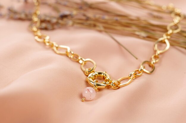 Gold chain natural mixed pink rose quartz necklace