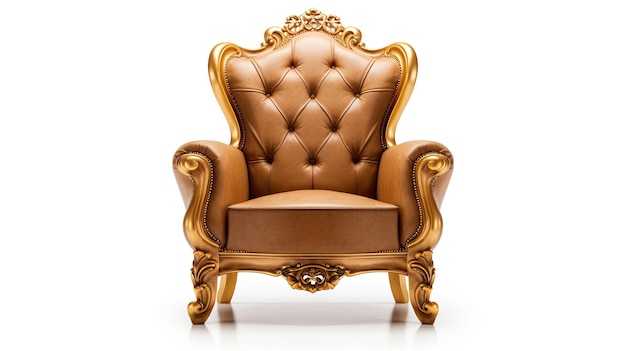 a gold chair with a gold back and a gold crown.