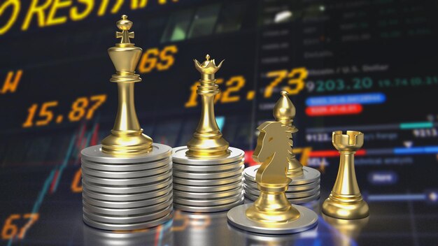 Gold chess and coins for Business concept 3d rendering