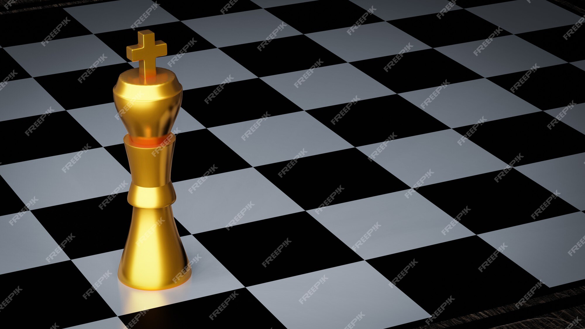 Golden Chess King In Front Of A Checkered Board Stock Photo