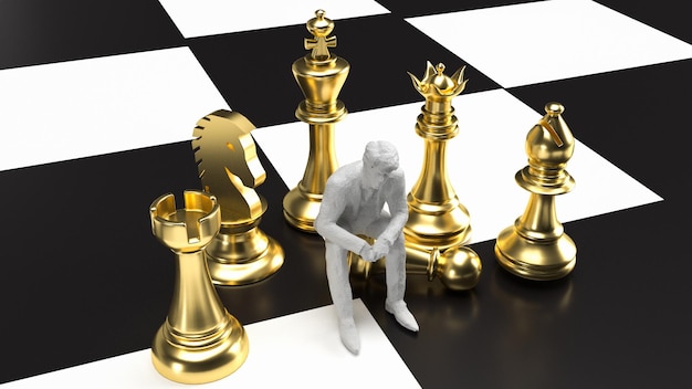 Gold chess and man for Business concept 3d rendering