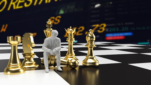 ビジネス コンセプト 3 d レンダリングのための金のチェスと男