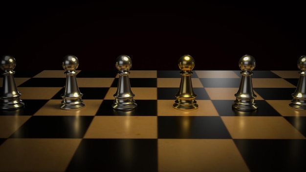 The gold chess and silver chess for business concept 3d rendering