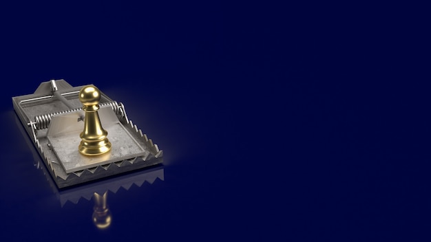 The  gold chess on trap for business  concept 3d rendering