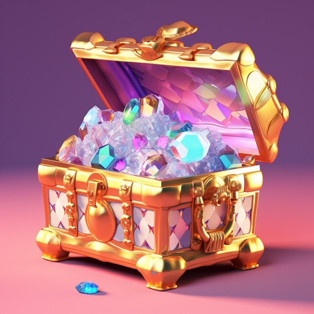 gold chest with lots of diamonds 3d illustration in the style of light violet and light amber
