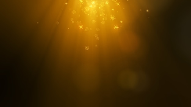 Gold Christmas background with flying snow flake particles