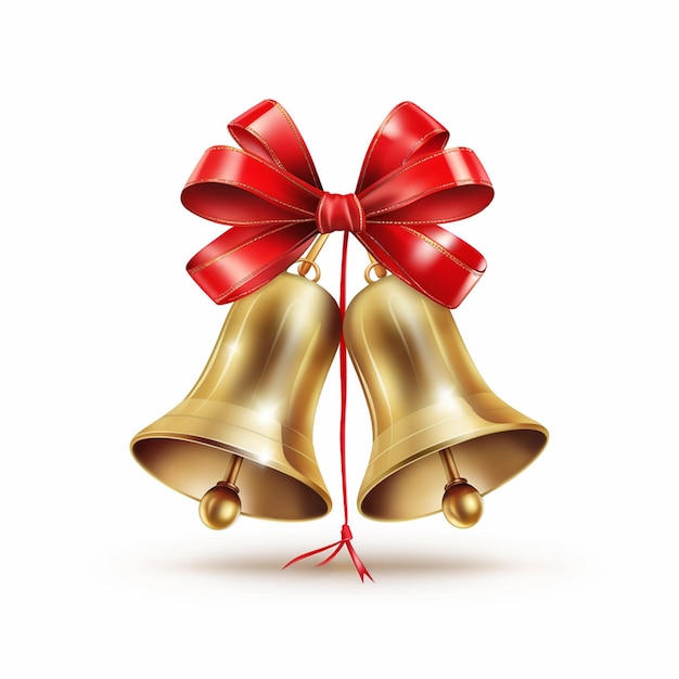 Gold christmas bell with red ribbon bow