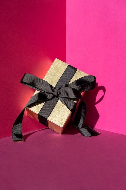 Gold christmas gift box. copy space