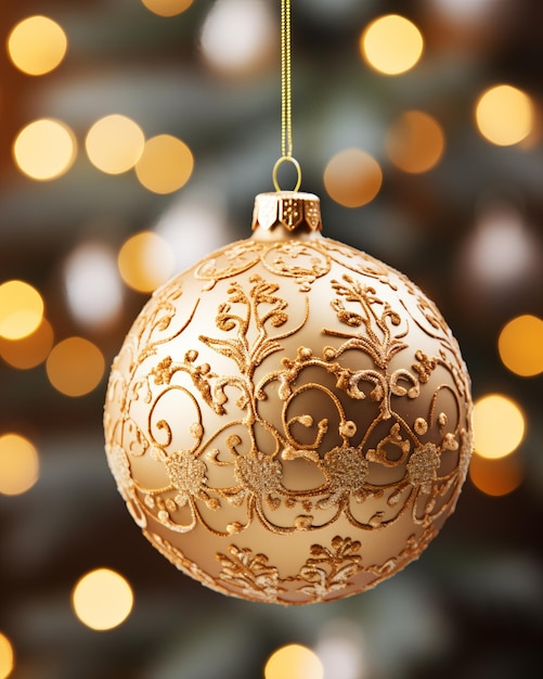 写真 木にぶら下がっている金色のクリスマスおもちゃ ai ジェネレーティブ