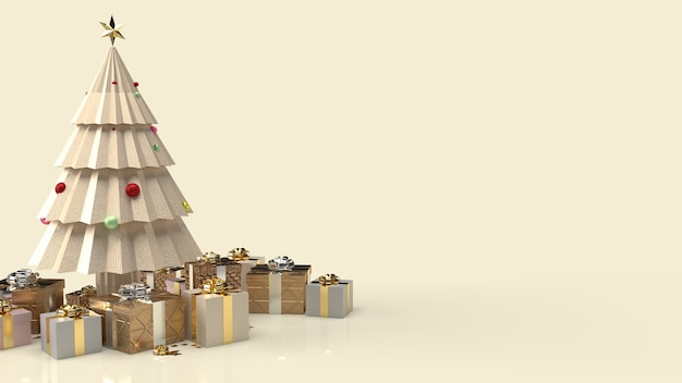 The gold Christmas tree and gift box for new year content