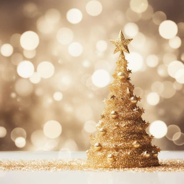 Фото Золотая рождественская елка на фоне бокеха от ai generative