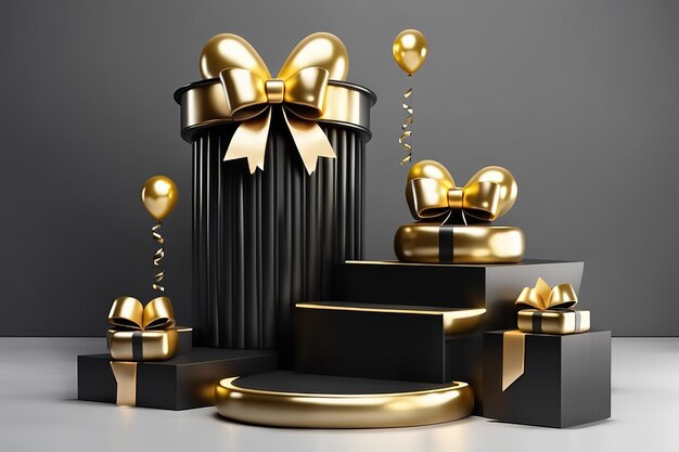 Gold Circle pedestal in eleglance luxuary balloon for product presentation Ai generated