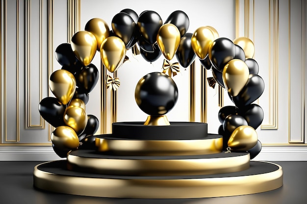 Пьедестал Gold Circle в элегантном роскошном золотом шаре для презентации продукта, созданный Ai