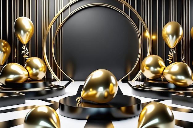 Пьедестал Gold Circle в роскошной элегантности с воздушным шаром для презентации продукта, созданный Ai