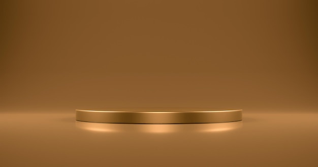 Золотой круглый подиум на золотом фоне с пустым пространством d рендеринг
